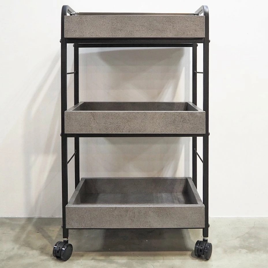 Framu design　フラムデザイン　ワゴン　アイアンワゴン　モルタル　ステンレストレイ　前景の画像